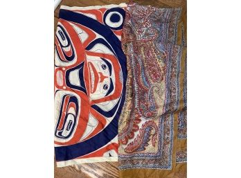 Barry Herem 1979 Tribal Totem Face Scarf And Semi Sheer Paisley Scarf