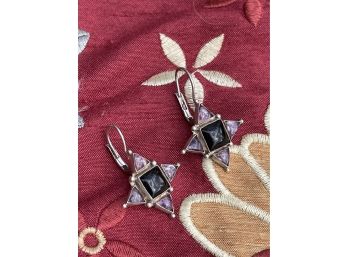 Sterling Silver And Amethyst Dangle Hook Earrings