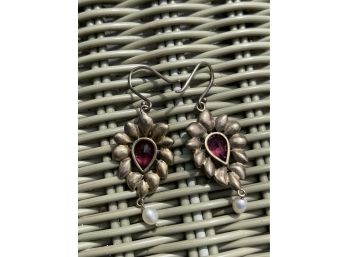 Indian Pearl & Gemstone Dangle Hook Earrings