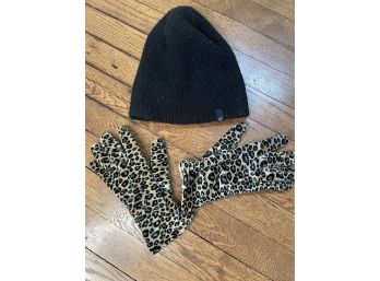 Black Beanie Hat And Leopard Cejon Gloves