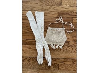Vintage Cream Gloves And Evening Lace Purse
