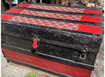 Antique Black & Red Wood Steam Trunk
