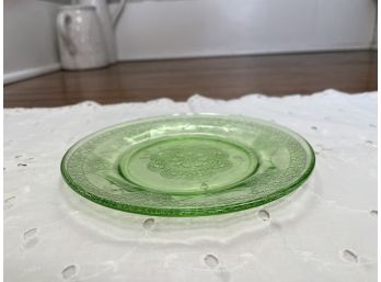 Green Small Depression Glass Plate / Pattern Glass