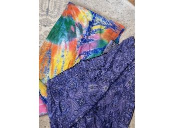 Bright Tie Dyed Scarf And Blue Purple Paisley Scarf