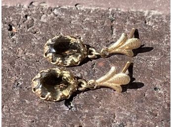 Vintage Yellow Gold Tone & Oval Gemstone Drop Dangle Pierced Earrings