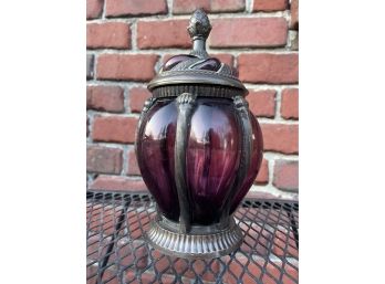 Purple Glass & Metal Lidded Jar