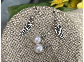 Pearl Stud Earrings & Heart & Feather Earring Lot