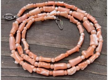 Gorgeous Vintage Natural Angel Skin Branch Coral & Angel Skin Beads With Silver Clasp 32 Inch Long Necklace