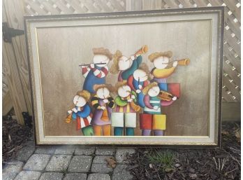 Framed Canvas Painting Musicians Colorful Large Studio Artist Signed Art Work