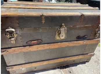 Antique Wood And Leather Steamer Trunk