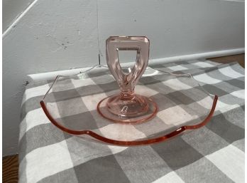 Pink Depression Glass Plate With Handle / Handled Tid Bit Tray