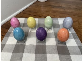 Multi Color Marble Eggs With Stands Seven Eggs Included