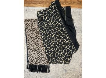 Giraffe Print Sheer Scarf And Leopard Scarf With Fringe
