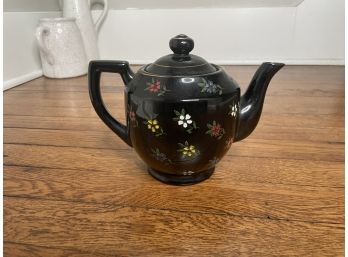 Vintage Redware Brown Hand Painted  Flower Teapot Japan