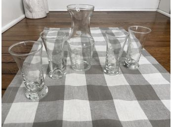 Vintage Glass Liquor Wine Decanter And Four Glasses