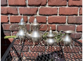 Antique Tea For Two Service Serving Set Creamer Sugar W Lid Silver Plate
