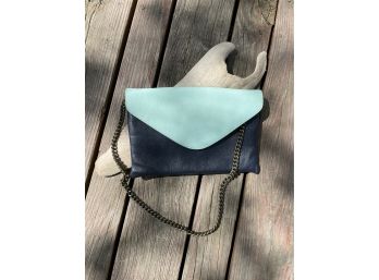J Crew Designer Teal And Blue Leather Purse With Chain Strap