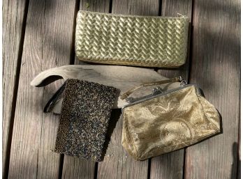 Gold Purse Lot Of Three Bags Cosmetic And Evening Purses