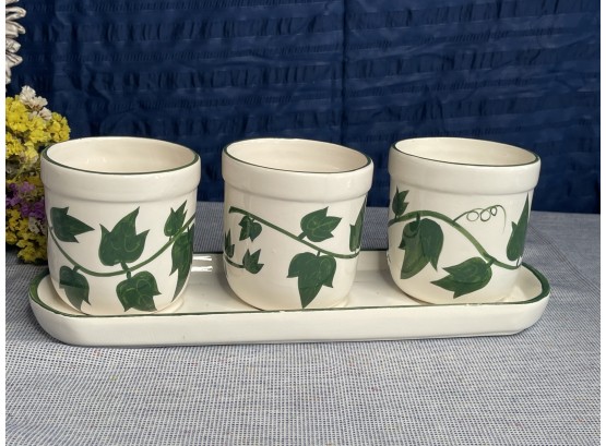 Four Piece Ceramic Ivy Planter And Tray Set