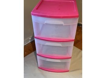 Pink Plastic Sterilite Three Drawer Stacked Drawer Storage Unit