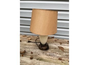 Vintage Small Ivory Table Lamp With Tan Shade