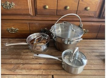 Lot Of 3 Stainless Cooking Pots With Lids