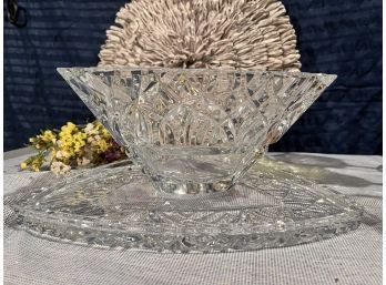 Sparkling Crystal Triangle Bowl With Matching Under Plate