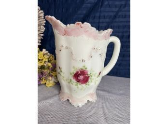 EAPG Victorian Hand Painted Milk Glass Pitcher