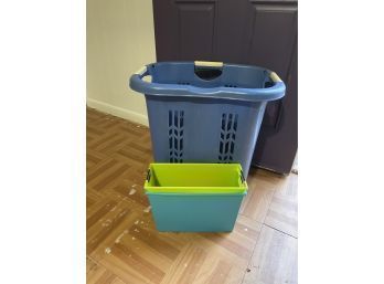 Blue Laundry Hamper Basket With Two Storage Containers