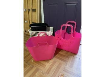 Pink Baskets Black Garbage Can White Basket