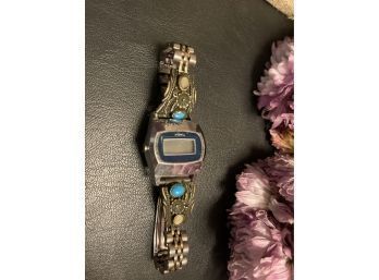 Vintage Timex Watch With Silver Turquoise & MOP Enhanced Band