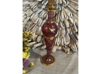 Vintage Purple & Gold Blown Art Glass Perfume With Dauber / Stopper