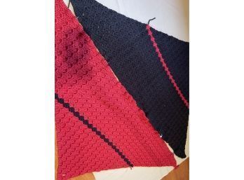Gorgeous Start To A Shawl Or Blanket - Red & Black Hand Knitted