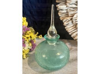 Vintage Aqua Blue Crackle Glass Perfume With Dauber / Stopper