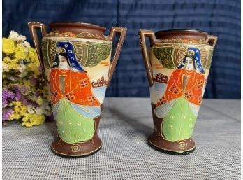 Pair Of Antique Japanese Moriage Vases