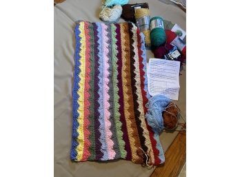 Beautiful Begining Of An Afghan Or Sofa Throw Blanket- With Yarn And Plans