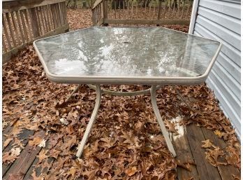 Six Sided Metal And Glass Outdoor Patio Table