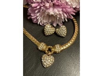 Vintage Swarovski ( Swan Signed ) Heart Necklace & Post Earrings Set