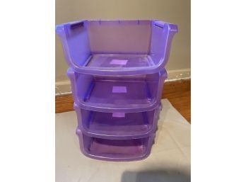 Lot Of Four Purple Stackable Storage Bins