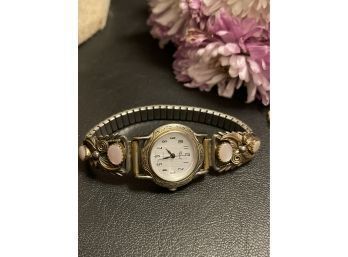 Vintage Watch With Silver And Mother Of Pearl Enhanced Band