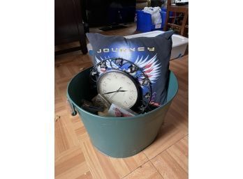 Home Decor Lot With Journey Pillow / Clock / Metal Tub  & More
