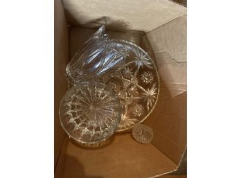 Lot Of Clear Glassware - Platter Toothpick Candle Candy Dish Dishes