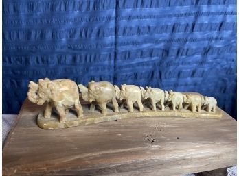 As Is Vintage Carved Soap Stone Carved Elephants In A Line