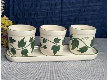 Four Piece Ceramic Ivy Planter And Tray Set