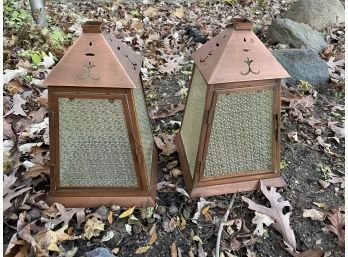 Pair Of Copper Outdoor Lanterns / Lawn Decor