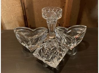 Four Piece Lot Of Crystal And Glass Candle Holders