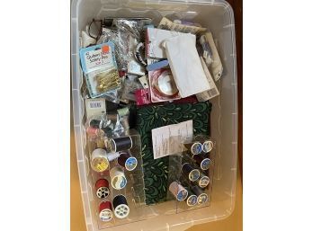 Huge Sewing Lot - Tub Full Of Notions Material Thread And Such