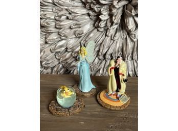 Lot Of Three Disney  Figurines - Cleo Blue Fairy And Cruella De Ville
