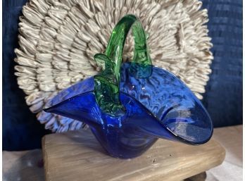 Art Glass Basket Blue And Green