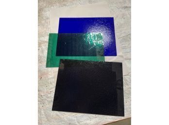Lot Of Three Large Panels Of Stained Glass - Blues And Green